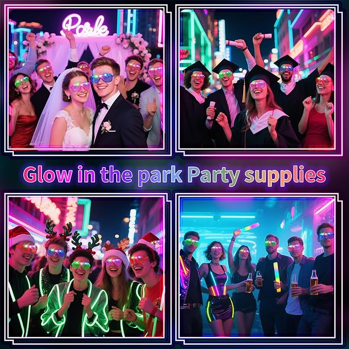40 PCs LED Glasses,Light Up Glasses,Glow Glasses Glow In The Dark Party Supplies Suitable For Kids/Adults, 3 Light up Modes, 5 Neon Colors Rave Party,Wedding, Birthday, Concert, New Year, Carnival-CubbioJoy