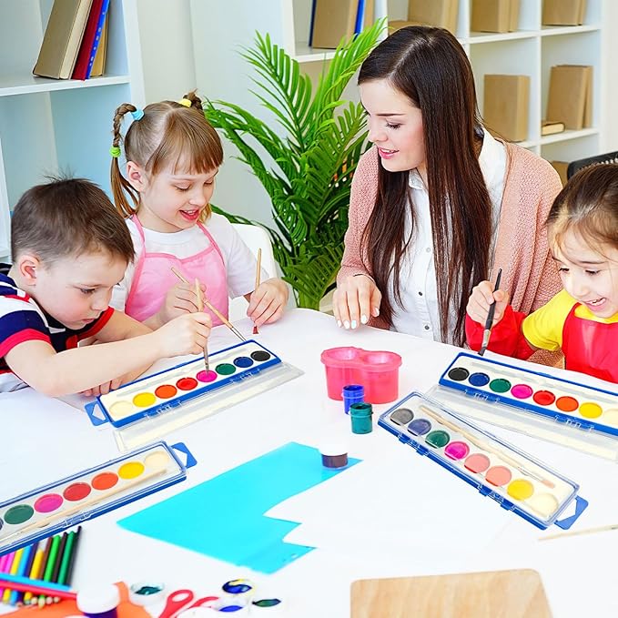 48 Pack Watercolor Paint Set for Kids - 8 Washable,Bright Colors with Paintbrush Watercolor Paint Bulk for Kids Party Favors,Classrooms Supplies,Art Lessons-CubbioJoy