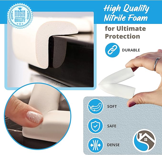 8-Pack Baby Proofing Corner Protectors, Furniture Corner and Edge Safety Bumpers, Soft Rubber Foam Cushion Covers, 3M Taped Corner Protector, Baby Child Proofing Pads, Table Protector, White-CubbioJoy
