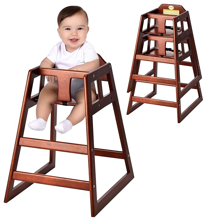 Alpine Wooden High Chairs for Babies and Toddlers with Safety Strap, Commercial Grade Restaurant High Chair, Durable Wood Space Saver Baby Feeding Chair, Ideal for Dining Spaces (2 Pack, Mahogany)-CubbioJoy