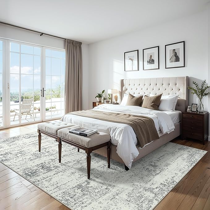 6x9 Area Rugs for Living Room - Washable Rug Modern Abstract Soft Large Neutral Non-Slip Carpet Indoor Floor Stain Resistant Thin Carpets for Bedroom Dining Room Farmhouse Nursery Home Office Grey-CubbioJoy