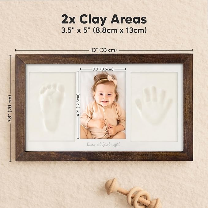 Baby Hand and Footprint Kit - Clay Handprint Keepsake Frame, Newborn Nursery Picture Frame, Personalized New Mom Gifts for Baby Shower & Registry (Dark Walnut)-CubbioJoy