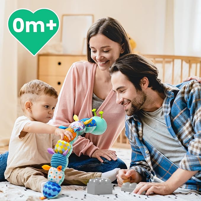 Sumobaby Baby Toys Musical Caterpillar, Stuffed Animal Activity Soft Toys with Teether,Multi-Sensory Crinkle, Rattle and Textures, for Tummy Time Baby Toys 0 to 12 Months Boys,Girls,Caterpillar(Blue)-CubbioJoy