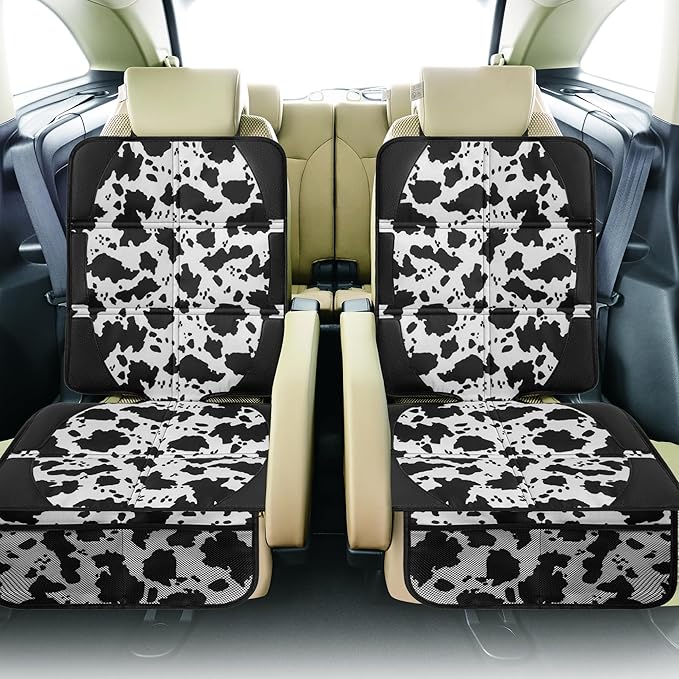 Car Seat Protector for Child Car Seat, 2 Pack Baby Car Seat Covers with Mesh Pockets & Non-Slip Backing 600D Durable Seat Protector Under Baby Car Seat for Car Back Seat (Cow Print, Large)-CubbioJoy