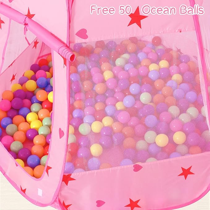 Baby Ball Pit for Toddler with 50 Balls, Kids Pop Up Play Tent for Girls, Princess Toys for Children Indoor & Outdoor Playhouse with Carry Bag-CubbioJoy