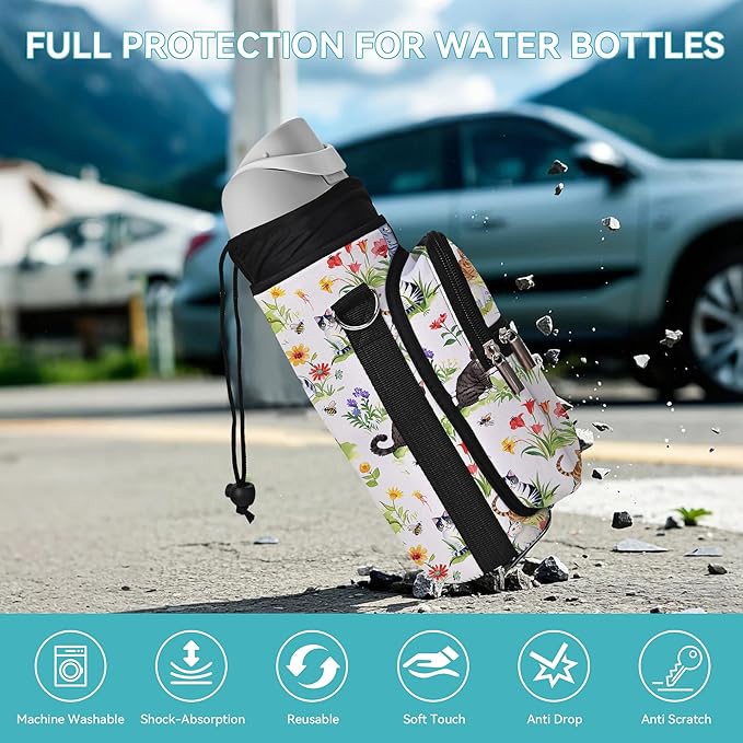 25/32/40/64oz Water Bottle Bag Holder Carrier-Insulated Crossbody Sling Case Sleeve with Strap & Pockets for Men Women Gym Cycling Travel Walking Hiking Camping-CubbioJoy