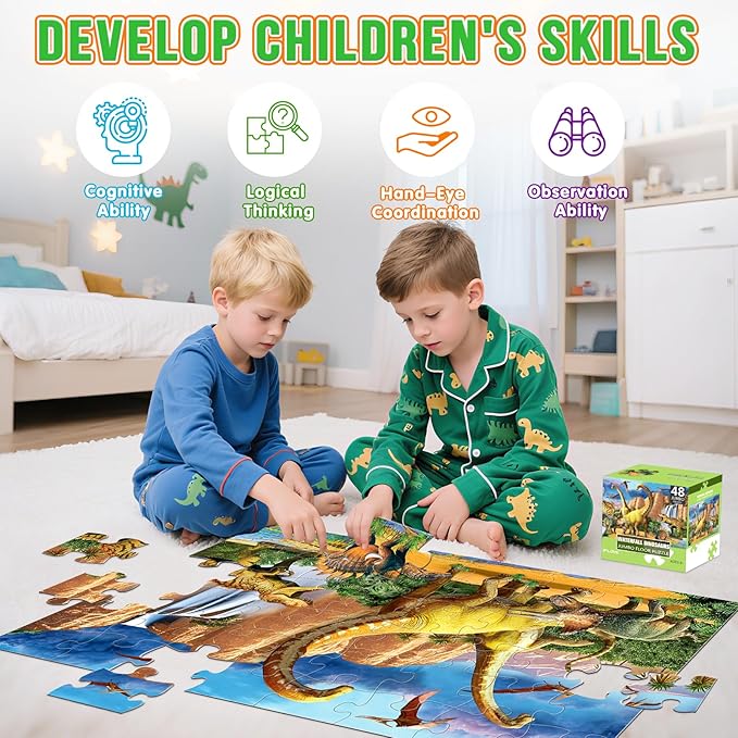 Jumbo Floor Puzzle for Kids,48 Piece Waterfall Dinosaur Large Jigsaw Puzzles, Fun Preschool Educational Toy for Toddlers Ages 3-5,Gift for Boy Girl Ages 4-8-CubbioJoy