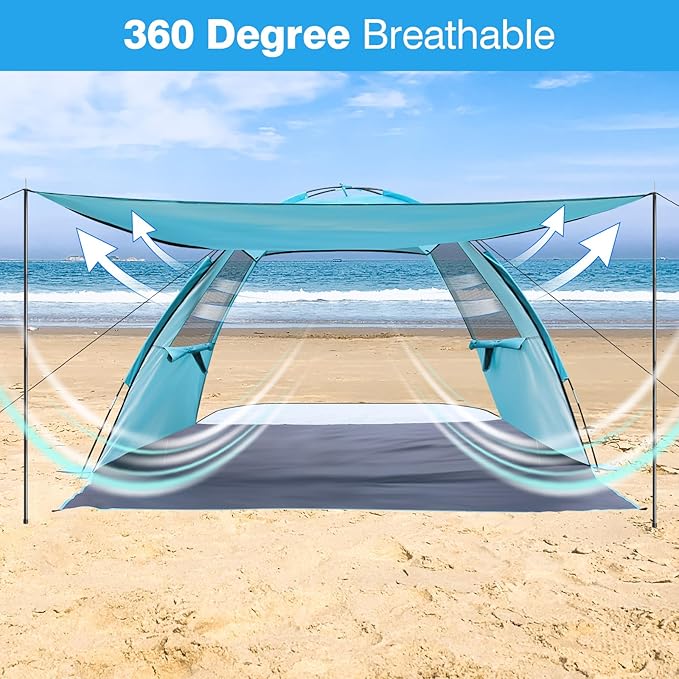 DLUCKY Beach Tent for 1/2/3/4/5/6 Person,Anti-UV Portable Sun Shade ShelterUPF 50+,Both Sides Extendable Floor,Extendable Awning,with 2 Ventilating Mesh Windows,Lightweight & Easy Setup.-CubbioJoy