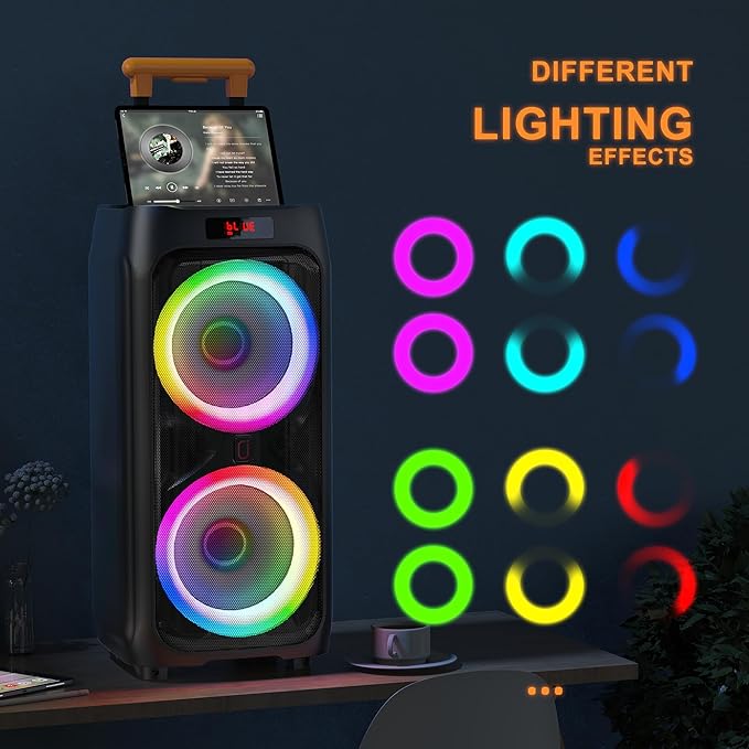 JYX Karaoke Machine with 2 Wireless Microphones for Adults, 8" Big Bluetooth Party Speaker with 500W Peak Power, PA System with LED Disco Light, Rolling Wheels and Trolley, Perfect for Outdoor Home-CubbioJoy