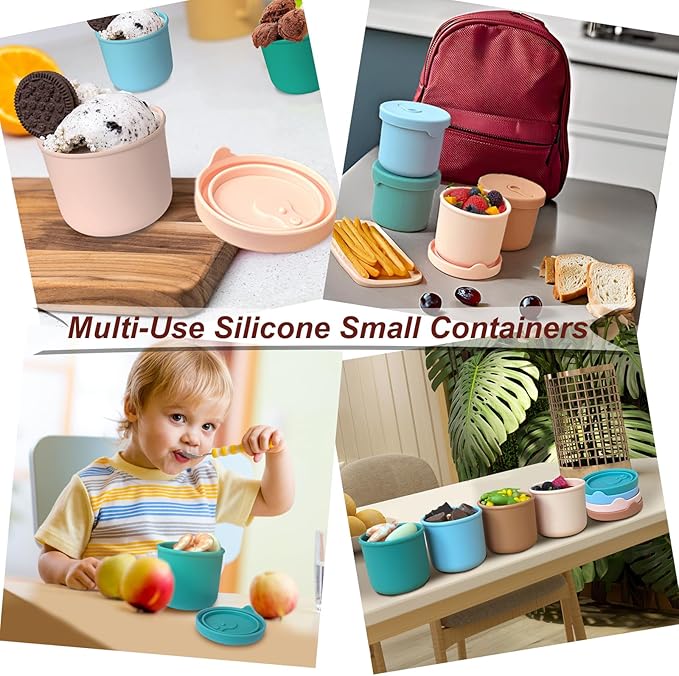 8.5oz Silicone Snack Containers for Kids, Reusable Small Containers with Airtight Lids, Silicone Baby Food Storage Jars, Freezer, Microwave and Dishwasher Safe, Perfect for Infant & Toddler - 4 Pack-CubbioJoy