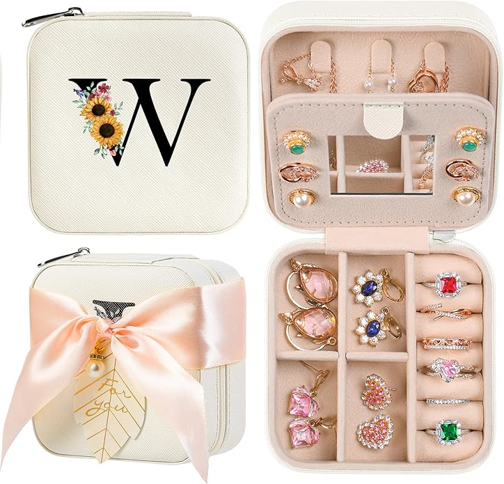 AYGXU Travel Jewelry Box for Women and Girls - Small Case With Initial A-Z - Teacher Gifts-CubbioJoy