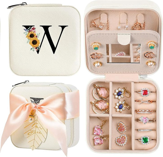 AYGXU Travel Jewelry Box for Women and Girls - Small Case With Initial A-Z - Teacher Gifts-CubbioJoy