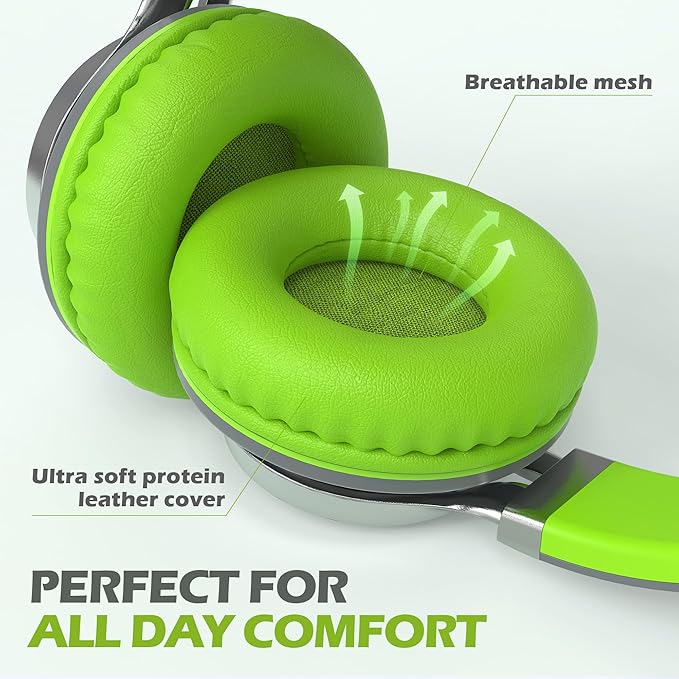 AILIHEN C8 Headphones Wired, On-Ear Headphones with Microphone and Volume Control, Corded 3.5mm Headset for Boys Girl School Smartphones Chromebook Laptop Computer Tablets Airplane Travel (Grey/Green)-CubbioJoy