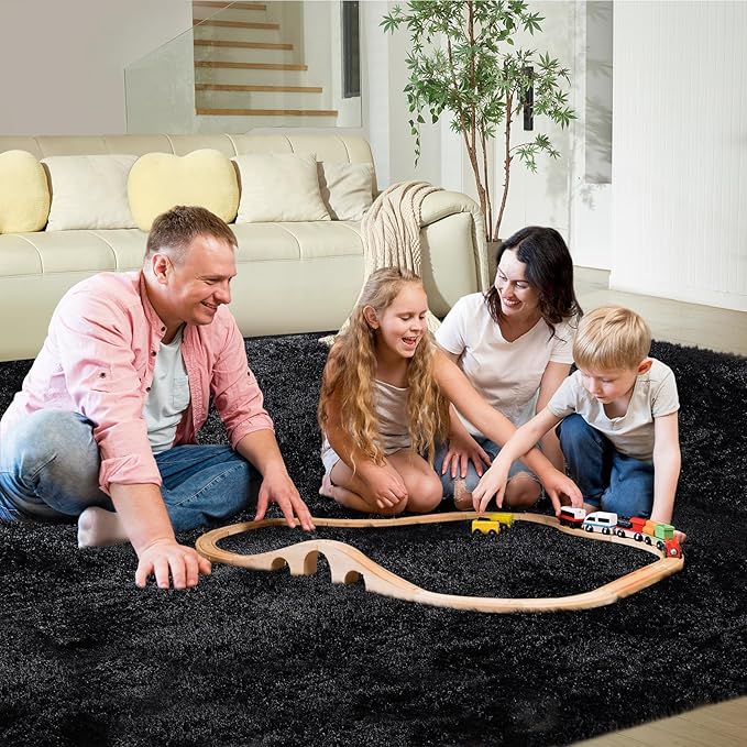 5X8 Ultra Soft Rug for Living Room, Fluffy Shag Area Rug for Bedroom, Modern Shaggy Carpets Fuzzy Rug for Teens Dorm Nursery Home Decor Aesthetic, Upgrade Anti-Skid Durable, Black-CubbioJoy