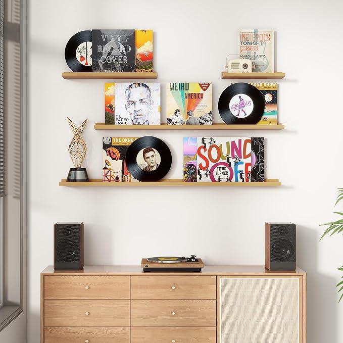 4-Pack 72 Inch Wall Mounted Floating Picture Ledge Shelves, Modern Oak Style, Perfect for Displaying Photos, Books, Collectibles, and More-CubbioJoy