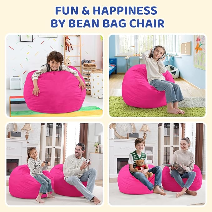 2FT Bean Bag Chair, Comfy Bean Bag Chairs with Memory Foam Filled, Fluffy Beanbag Sofa with Dutch Velvet Cover, Teardrop BeanBag Chairs for Living Room, Playroom - Pink-CubbioJoy
