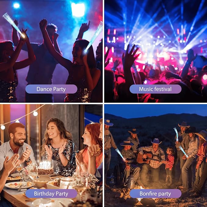 28 Pcs Sparkler Firework Sticks Glow Fiber Optic Wands, LED Flashing Sticks Light Up Toy for Adults Kids, Glow in The Dark Party Supplies Favor Bulk Magic Rave Decoration for Wedding Christmas Easter-CubbioJoy