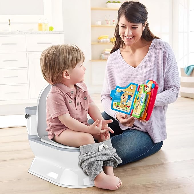 2-in-1 Toddler Potty Training Toilet - Larger Potty Chair & Detachable Training Seat for Boys & Girls Ages 1-3 with Flushing Sound, Wipes Storage, Toilet Paper Holder - Grey-CubbioJoy