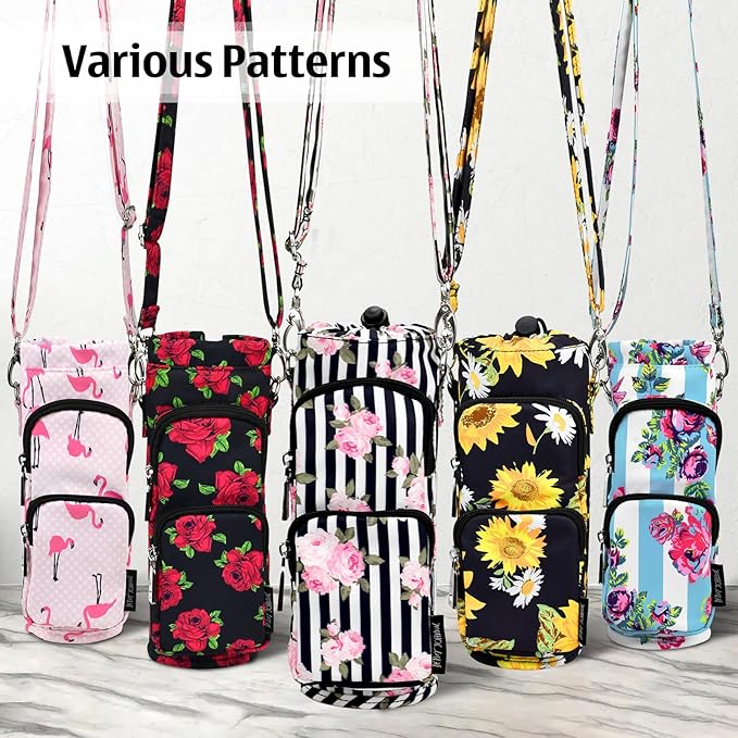 Betsey Johnson Insulated Water Bottle Pouch Holder Carrier Crossbag with Adjustable Shoulder Strap - Lightweight Polyester Accessories with Pockets Good for Hiking Sports-CubbioJoy