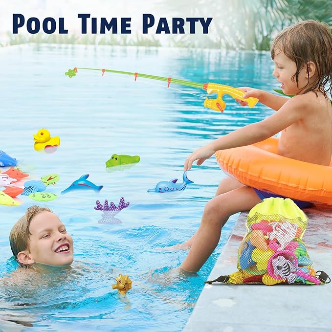 CozyBomB™ Magnetic Fishing Toys Game Set for Kids | Water Table Bathtub Kiddie Pool Party & Pole Rod Net, Plastic Floating Fish Toddler Color Ocean Sea Animals Birthday Age 3 4 5 6 Year-CubbioJoy