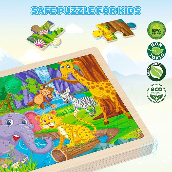 6 Packs Wooden Puzzles for Kids Ages 4-6, 60 Piece Wood Dinosaur Animals Jigsaw Puzzles for Toddlers Ages 3-5, Preschool Educational Learning Toys Gifts for 2 3 4 5 6 7 8 Boys Girls-CubbioJoy