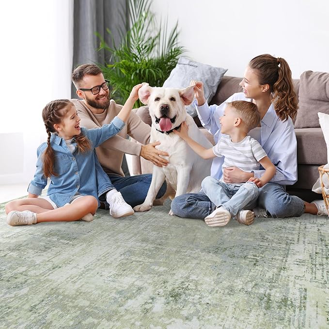 8x10 Area Rugs for Living Room Rug Washable: Modern Large Rug for Dining Room Bedroom Carpet Non Slip 8 by 10 Indoor Abstract Nursery Home Office Green-CubbioJoy