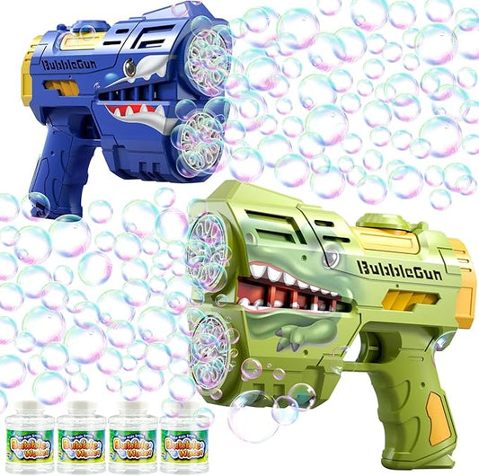 2 Pack Bubble Guns with 4 Bottles Refill Solution, LED Light Up Rechargeable Bubbles Machine Blower for Kids Toddlers 4-8, Outdoor Toys Gifts, Wedding Easter Party-CubbioJoy