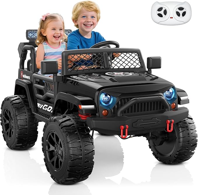 ANPABO 24V 2 Seater Ride On Car for Kids w/EVA Tires, 4X200W Motors, 4 Shock Absorbers, 2.4G Remote Control, Bluetooth Radio, LED Headlights & Searchlights, Electric Car for Kids Ages 3-8, Black-CubbioJoy