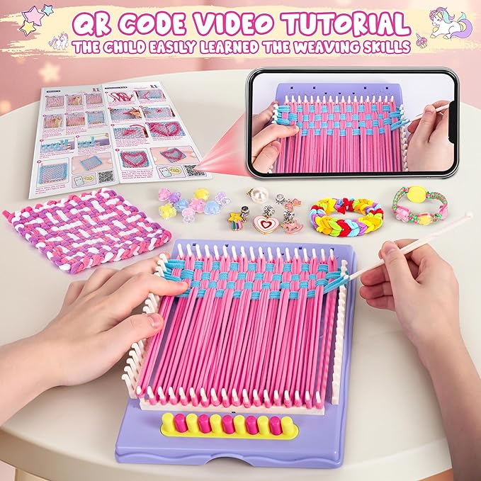 2-in-1 400 Pcs Friendship Bracelet Making Kit for Girls,Weaving Loom Kit Toys, Craft Kits for Kids,Age 6-12 Year Old Girls Gifts Ideas, Bracelet & Coaster & Bag Weaving Making kit-CubbioJoy