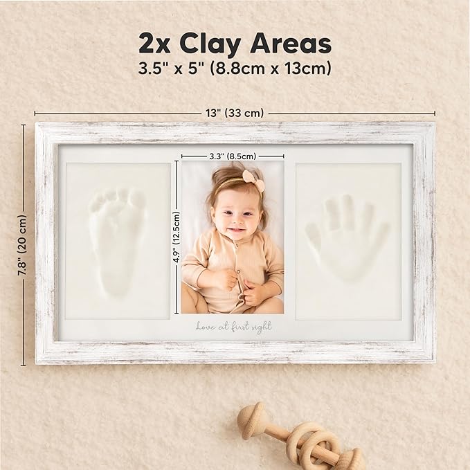 Baby Hand and Footprint Kit - Clay Handprint Keepsake Frame, Newborn Nursery Picture Frame, Personalized New Mom Gifts for Baby Shower & Registry (Vintage Gray)-CubbioJoy