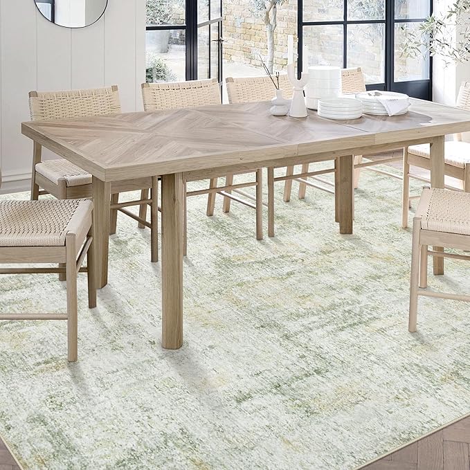 Area Rugs 5x7 Living Room: Washable Rug Modern Abstract Rugs Soft Non Slip Neutral Rug Stain Resistant Indoor Carpet for Bedroom Kitchen Dining Room Nursery Home Office Rugs(Green Brown,5'x7')-CubbioJoy