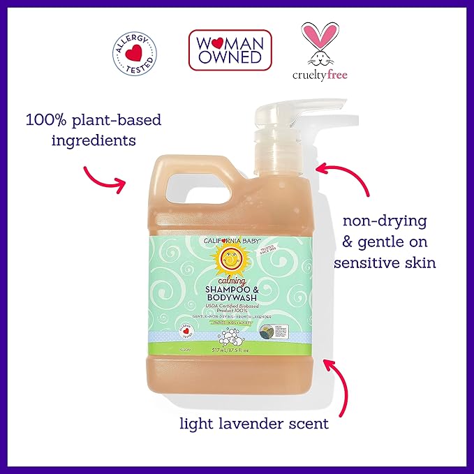 California Baby Calming Lavender Shampoo and Body Wash | 100% Plant-Based (USDA Certified) | Allergy Friendly | Baby Soap and Toddler Shampoo for Dry, Sensitive Skin | 517 mL / 17.5 fl. oz-CubbioJoy