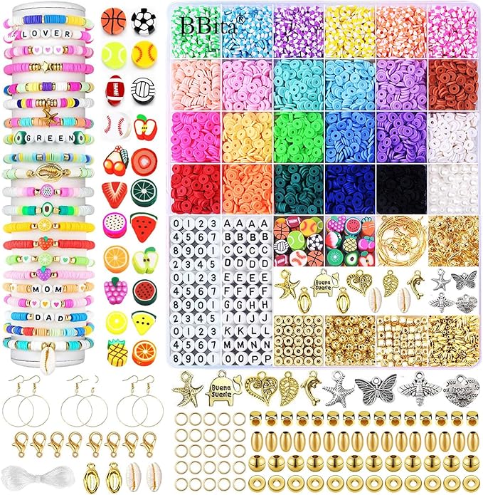 BBita 6680Pcs Clay Beads Bracelet Making Kit, Flat Preppy Beads for Friendship Bracelets, Polymer Clay Beads with Charms for Jewelry Earrings Necklaces Making Kit, Crafts Gifts for Girls Ages 6-12-CubbioJoy