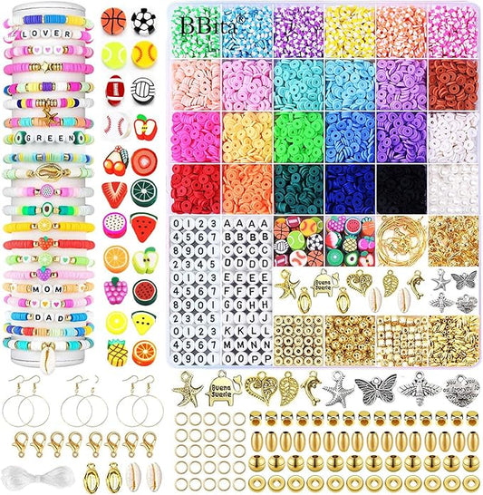 BBita 6680Pcs Clay Beads Bracelet Making Kit, Flat Preppy Beads for Friendship Bracelets, Polymer Clay Beads with Charms for Jewelry Earrings Necklaces Making Kit, Crafts Gifts for Girls Ages 6-12-CubbioJoy
