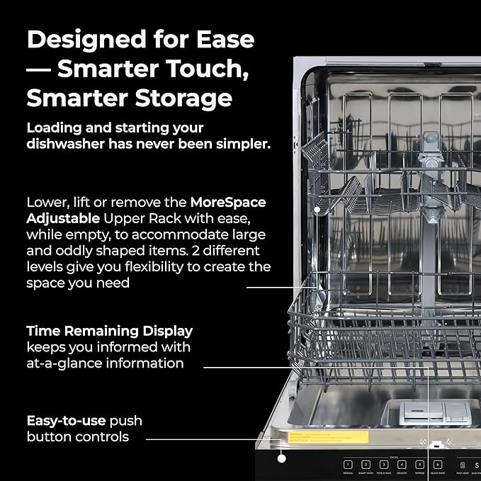 Kenmore 24" Built-in Stainless Steel Tub Dishwasher SmartWash, UltraWash, SmartDry Plus, MoreSpace Adjustable Rack and Leak Detect, Energy Star Certified, Black-CubbioJoy