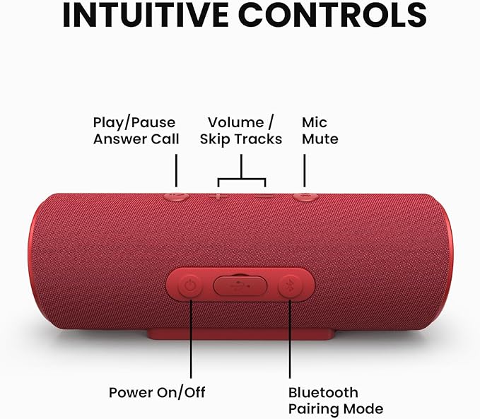 Cleer Scene Portable Bluetooth Speaker,IPX7 Waterproof,Powerful Sound and Deep Bass,Built-in Echo and Noise Canceling Microphone,12 Hours Battery,for Office,Home,Outdoors and Travel-Red-CubbioJoy