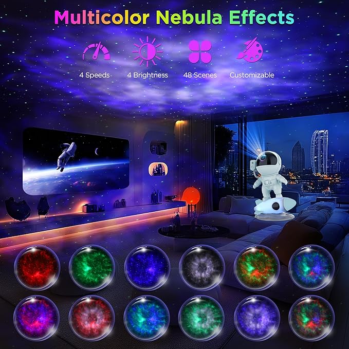 Astronaut Galaxy Projector for Bedroom, Star Projector Galaxy Light with App & Remote Control, White Noises, Bluetooth Speaker, Rocket Night Light for Kids, Ceiling, Gifts, Room Decor-CubbioJoy