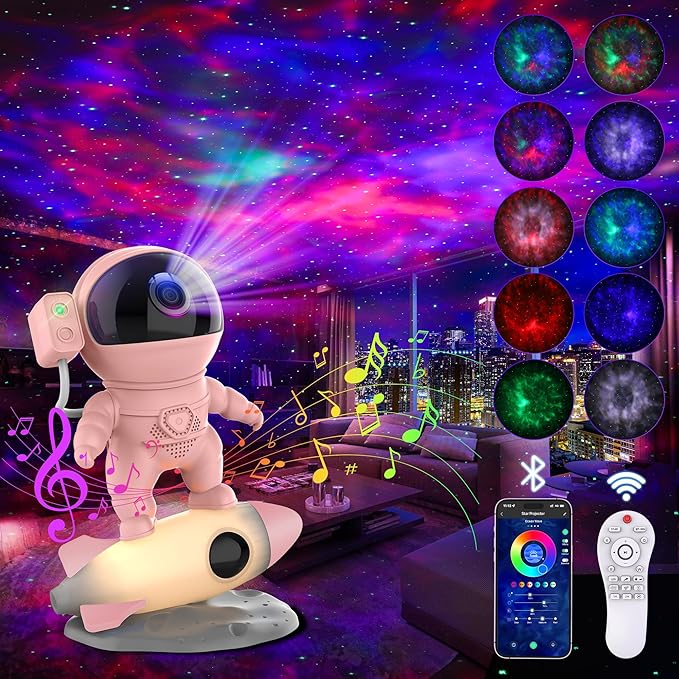 Astronaut Galaxy Projector for Bedroom, Star Projector Galaxy Light with App & Remote Control, White Noises, Bluetooth Speaker, Rocket Night Light for Kids, Ceiling, Gifts, Room Decor-CubbioJoy
