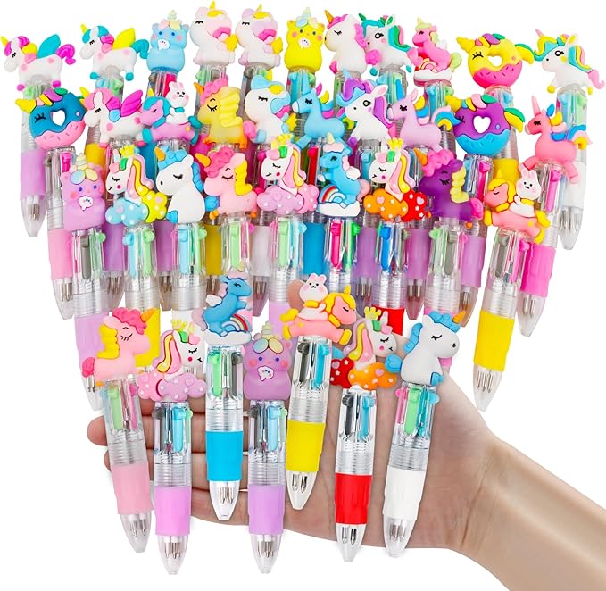 30Pcs Mini Multicolor Pens in One 4-in-1 Cute Pens Bulk for Kids, Ballpoint Pen for Birthdays and Children's Parties, Fun Gifts Assorted Ink Kawaii Pen(unicorn)-CubbioJoy