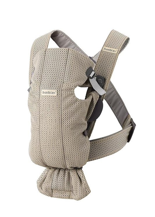 BabyBjörn Baby Carrier Mini, Gray Beige, 3D Mesh Newborn Carrier (7-25 lbs), Ergonomic, Easy-to-Use-CubbioJoy