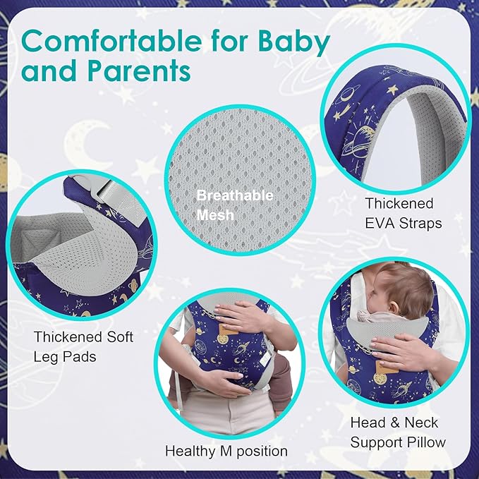 Baby Carrier Newborn to Toddler, Ergonomic Adjustable Toddler Carriers for 7-66 Lbs, Cozy Lightweight Infant Carrier with Neck Support, Baby Holder Carrier with Lumbar Support for Mom Dad-CubbioJoy