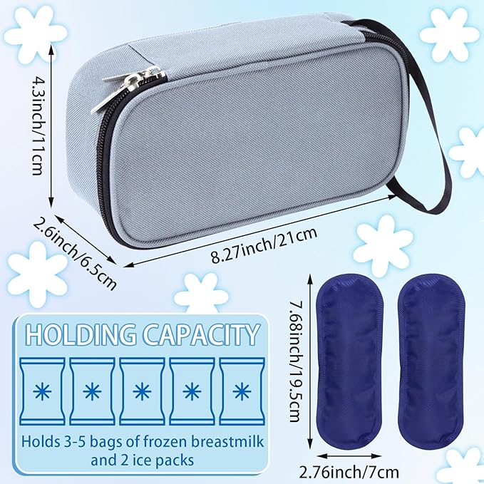 Breastmilk Cooler Bag with Ice Pack, Portable Insulated Breast Milk Storage Cooler Bag, Small Stylish Breastmilk Storage Bag Cooler with Wrist Strap (Grey)-CubbioJoy