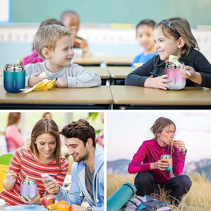 Insulated Food Container 17 oz Soup Thermo for Hot Food Adults, Stainless Steel Vacuum Lunch Box with Folding Spoon, Adult Kids Thermo Portable with Handle for School, Office, Outdoor-CubbioJoy