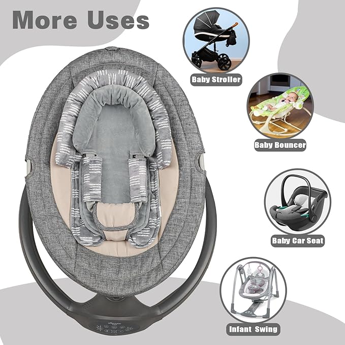 Infant Car Seat Insert, HNHUAMING Baby Car Seat Head & Body Support with 2 Strap Pads, Ultra Soft Newborn Preemie Carseat Insert Cushion for Girls Boys, Fits Car Seat, Stroller, Swing, Bouncer, Gray-CubbioJoy