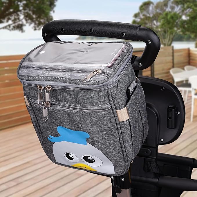 Baby Stroller Organizer Bag，Small Diaper Bag - Universal Stroller Organizer With Insulated Cup Holder,Pocket With Baby Wipes Dispenser，Adjustable Shoulder Strap(Deep Grey)-CubbioJoy