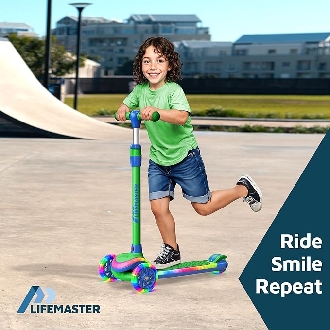 3-Wheel Kids Scooter with Multi-Color Lights on Deck & Wheels – 5-Height Adjustable Handlebar, Wide Anti-Slip Deck, Child Safety Certified, Boys & Girls Ages 3+ Supports Up to 150 lbs-CubbioJoy