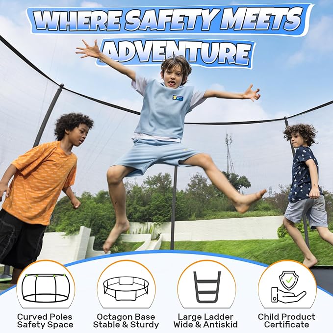 BCAN 8FT 10FT 12FT 14FT 15FT 16FT Recreational Trampoline with Enclosure for Kids Adults, ASTM Approved, Outdoor Trampolines with Ladder for Kids-CubbioJoy
