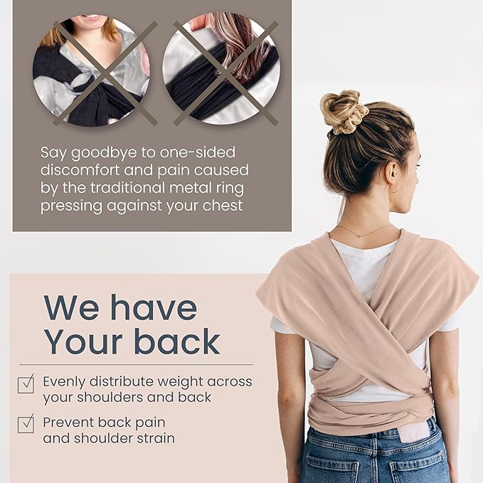 Baby Wrap Carrier - Premium Cotton Baby Carrier Wrap for Newborn to Toddler- Infant Carrier- Baby Holder One Size Fits All with Front Pocket(Beige) by Max&so-CubbioJoy