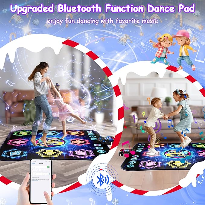 2025 Upgraded Dance Mat Toys for 3-12 Year Old Kids, Electronic Dance Pad with Light-up 8-Button Wireless Bluetooth, Music Dance with 27 Game Levels, Christmas Birthday Toy Gifts for Girls Boys-CubbioJoy