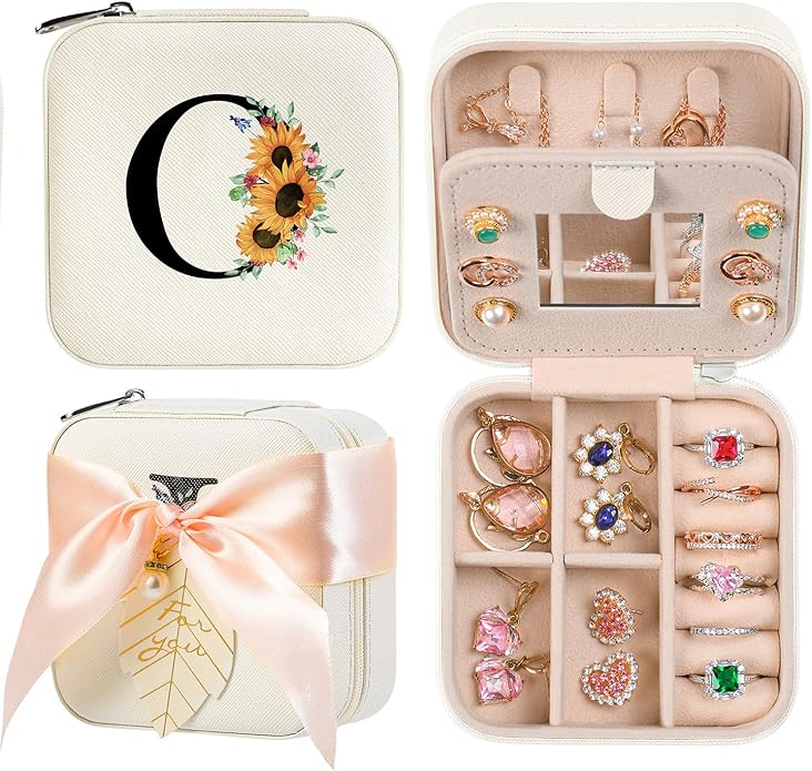 AYGXU Travel Jewelry Box for Women and Girls - Small Case With Initial A-Z - Teacher Gifts-CubbioJoy